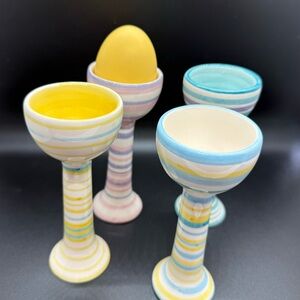Colorful Striped Egg Cups Set